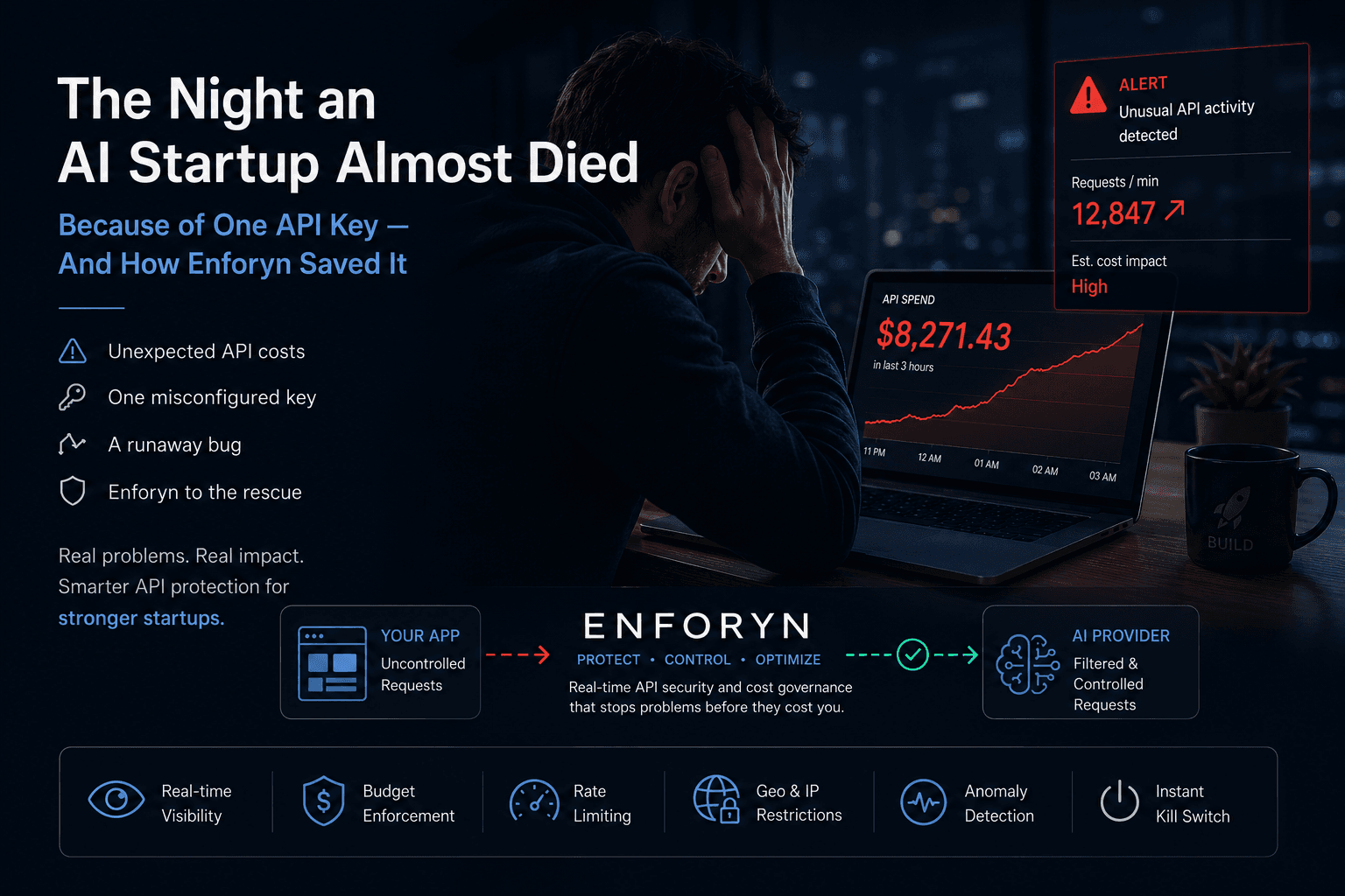 Cover image for: The Night an AI Startup Almost Died Because of One API Key — And How Enforyn Saved It